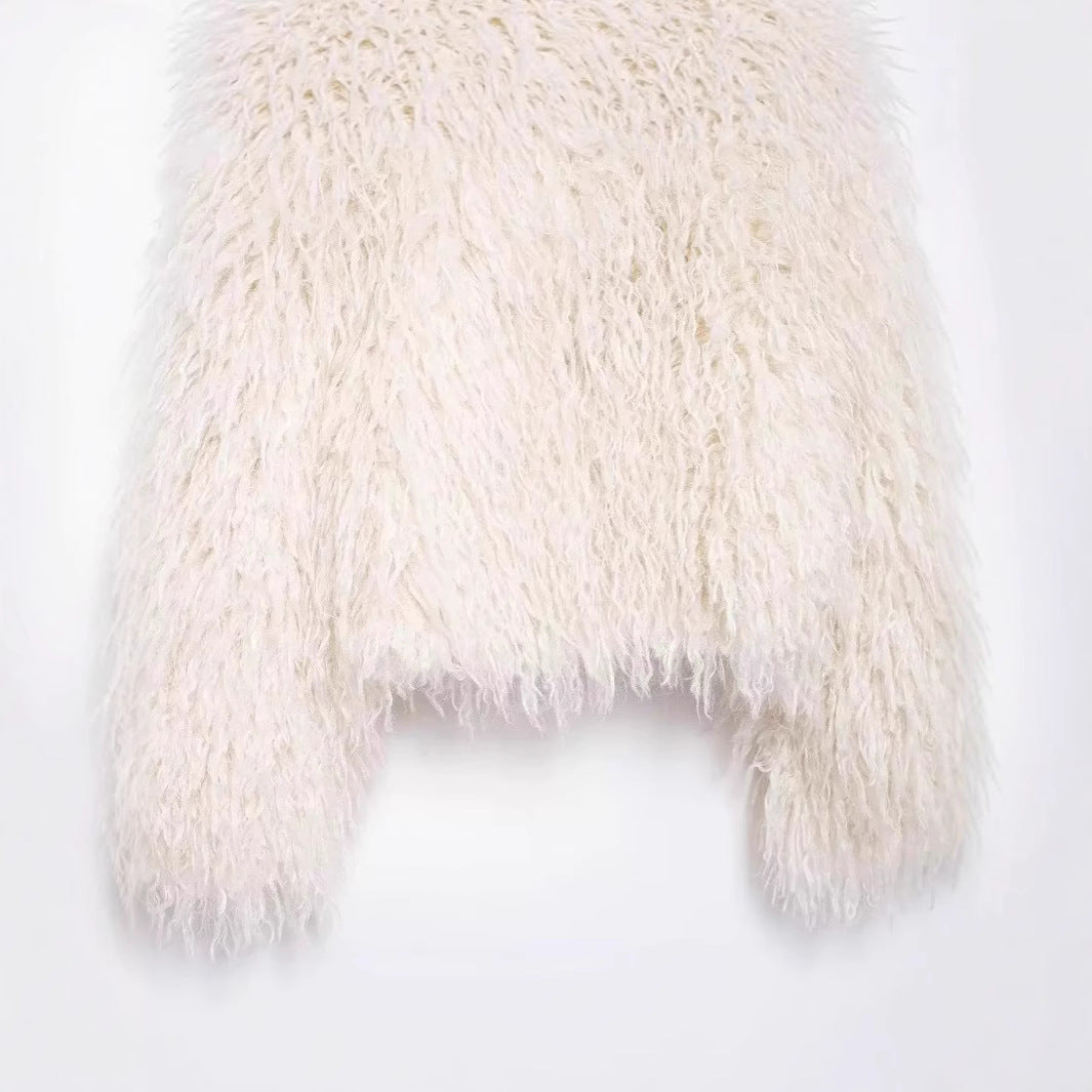 Damen Kurzgeschnittene Bolerojacke aus langfaserigem Kunstpelz mit Shaggy‑Textur Nord Taschen