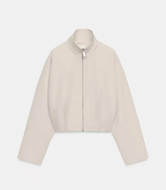 Damen Cropped schmal taillierte Blousonjacke mit Stehkragen und cleanem Schnitt Nord Taschen