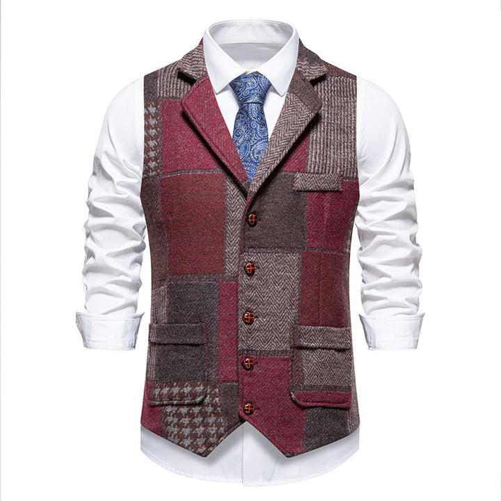 Herren Patchwork Weste mit Reverskragen Knopfleiste und aufgesetzten Taschen Nord Taschen