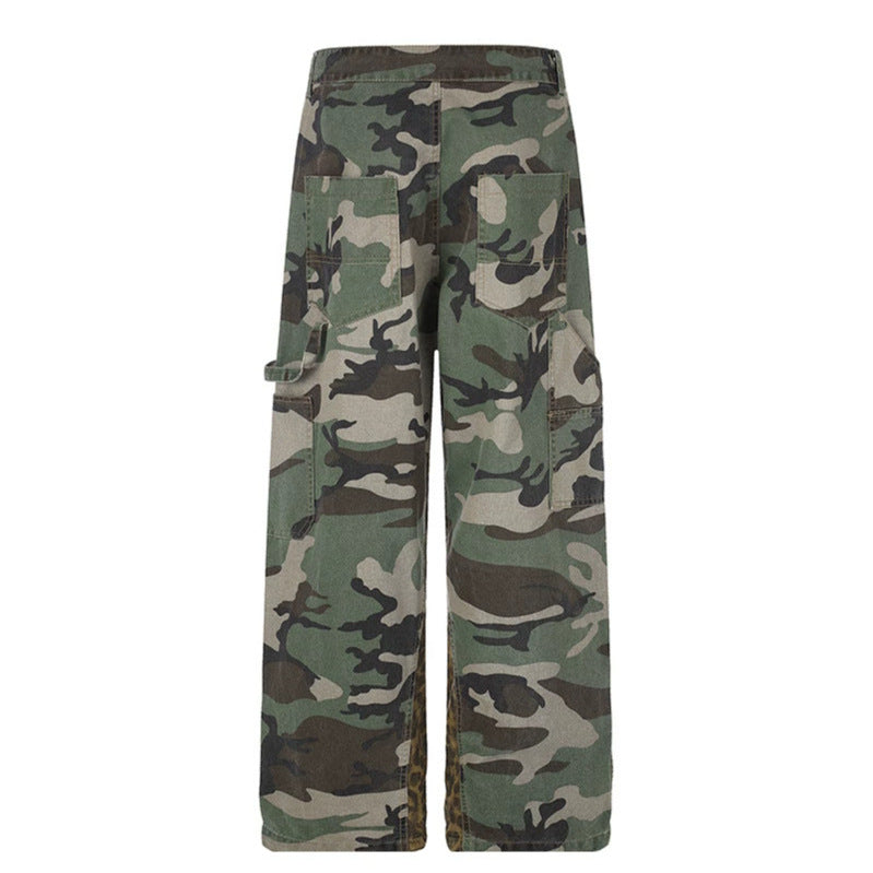 Damen weite Cargo-Hose mit Camouflage-Print und Leo-Kontrastbahnen Nord Taschen