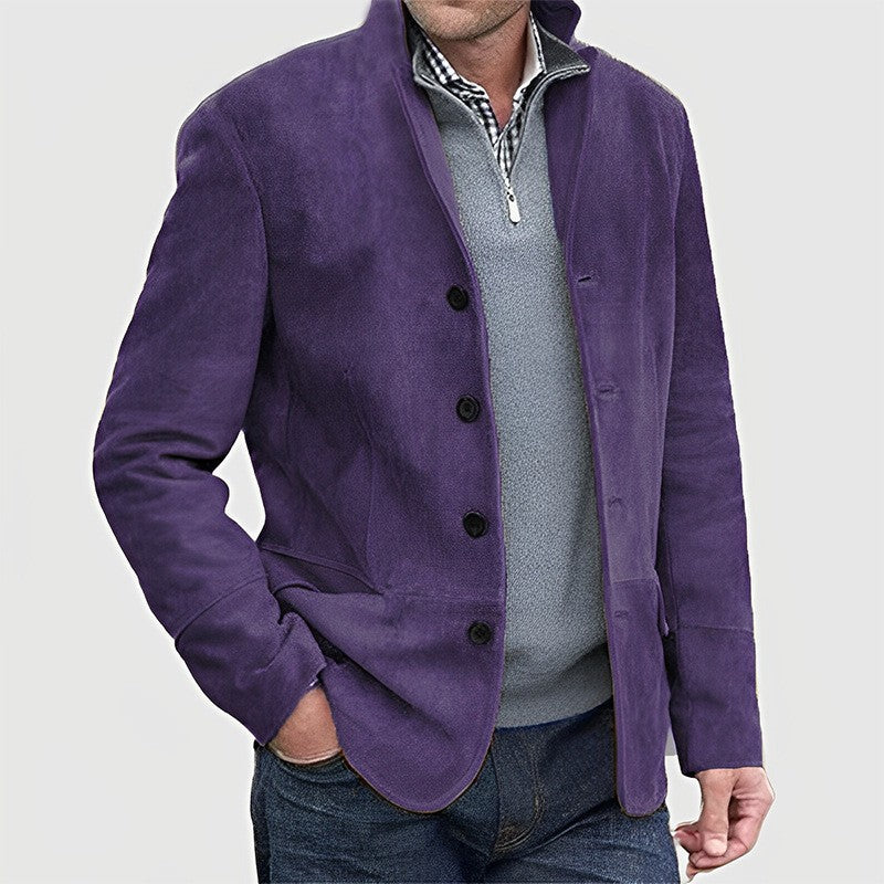 Herren Sakkoartige Velours-Überjacke mit Knopfleiste und Eingrifftaschen Nord Taschen