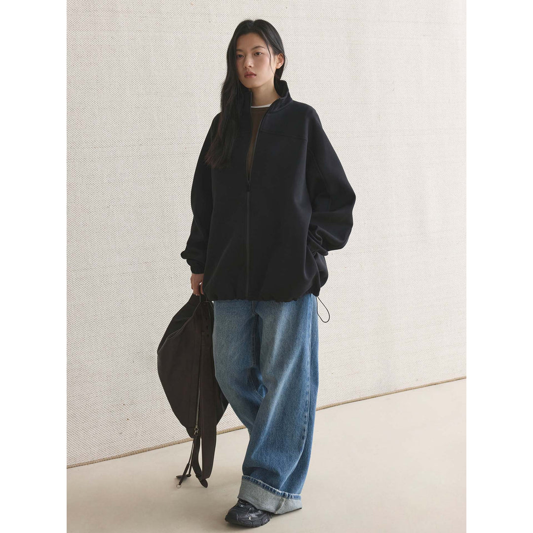 Damen Oversize-Zip-Sweatjacke mit Stehkragen und Ballonärmeln Nord Taschen