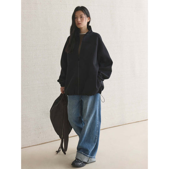 Damen Oversize-Zip-Sweatjacke mit Stehkragen und Ballonärmeln Nord Taschen