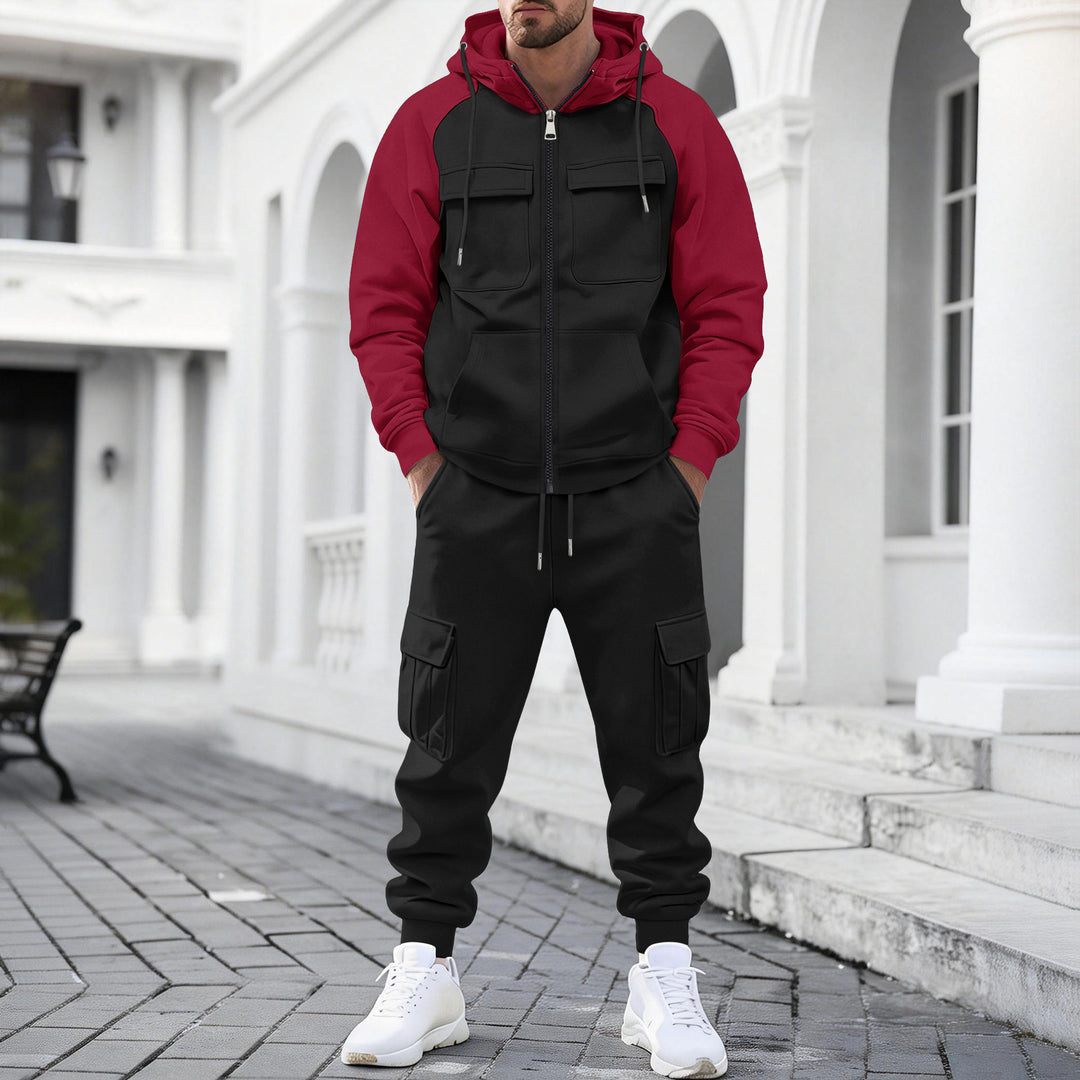 Herren Kapuzen-Sweatset mit Reißverschluss und funktionaler Cargohose Nord Taschen