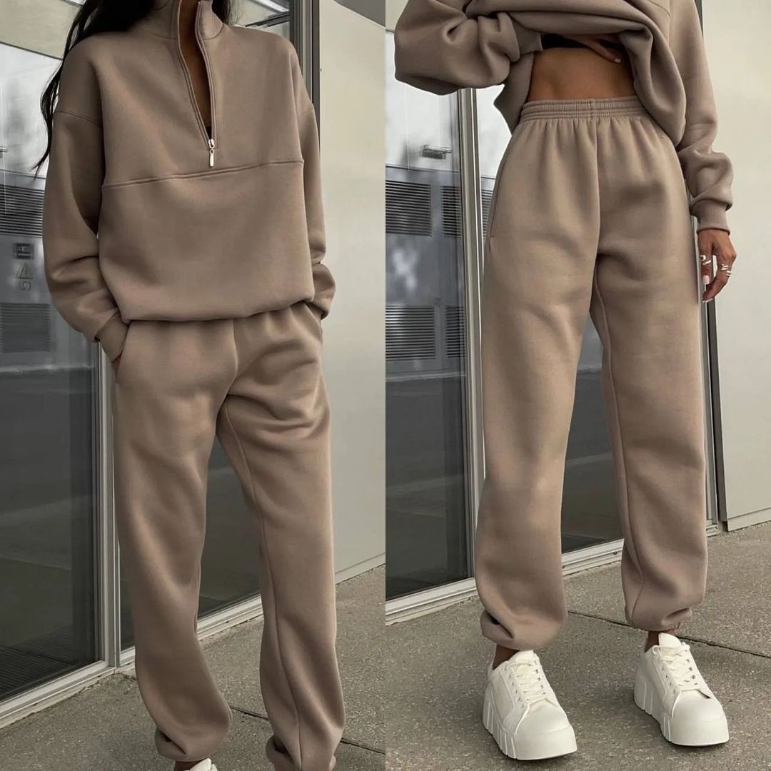 Damen Oversized Half-Zip Lounge-Set aus French-Terry mit hohem Stehkragen Nord Taschen