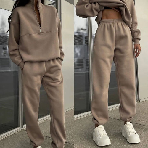 Damen Oversized Half-Zip Lounge-Set aus French-Terry mit hohem Stehkragen Nord Taschen
