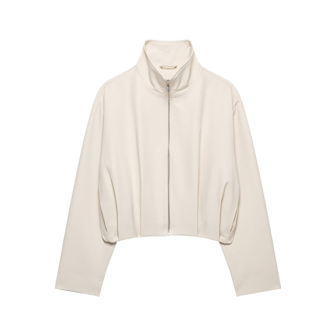 Damen Cropped-Boxy-Jacke mit hohem Stehkragen und durchgehendem Reißverschluss Nord Taschen
