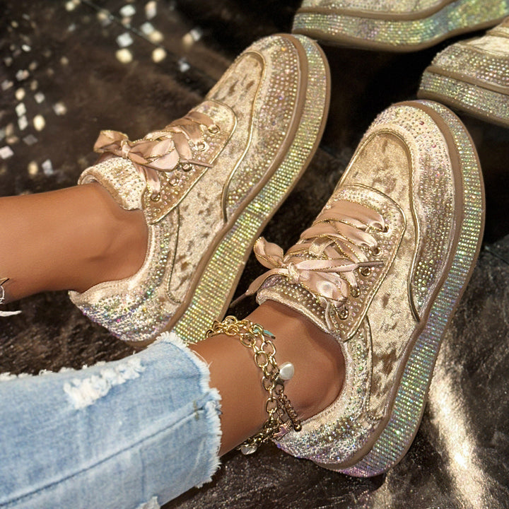 Damen Glamouröse Sneaker mit funkelnden Strass-Applikationen und bequemer Sohle