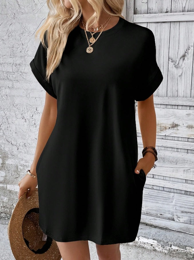 Damen Lockeres T-Shirt-Kleid mit praktischen Taschen und lässigem Design