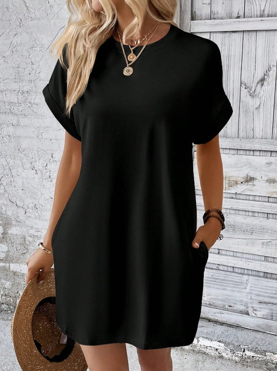 Damen Lockeres T-Shirt-Kleid mit praktischen Taschen und lässigem Design