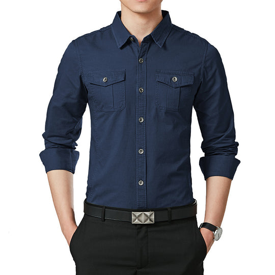 Herren Slim-Fit Oxford-Hemd mit Brustklappen und Kentkragen Nord Taschen