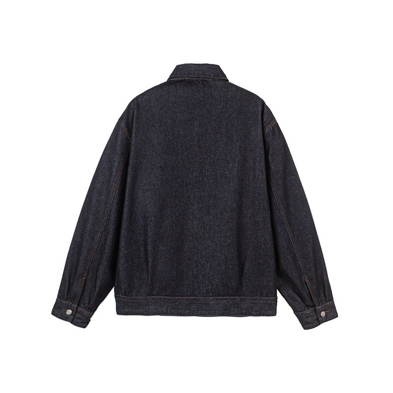 Herren Boxy-Denimjacke mit durchgehendem Reißverschluss, Brust-Reißverschlusstasche und Hemdkragen Nord Taschen