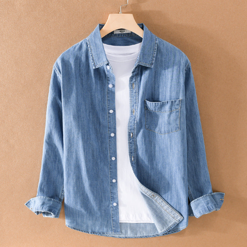 Herren Gewaschenes Denim-Overshirt mit Pattentasche, Relaxed-Fit und weichem Griff Nord Taschen