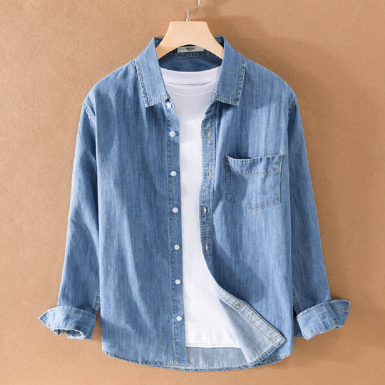 Herren Gewaschenes Denim-Overshirt mit Pattentasche, Relaxed-Fit und weichem Griff Nord Taschen