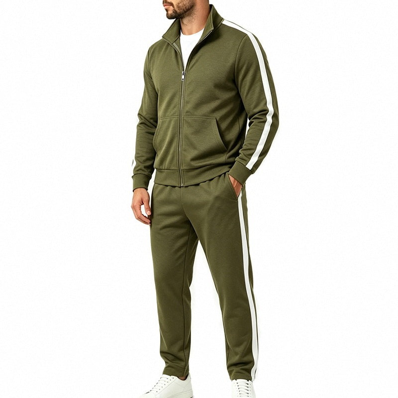 Herren Jogginganzug-Set aus French-Terry mit Stehkragen, Seitenstreifen und Reißverschlussjacke Nord Taschen