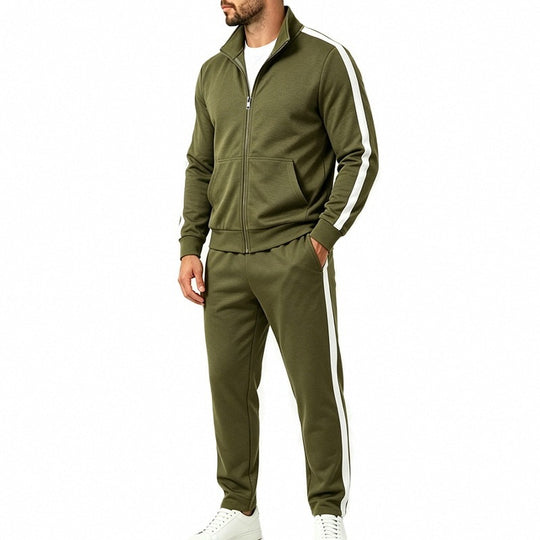 Herren Jogginganzug-Set aus French-Terry mit Stehkragen, Seitenstreifen und Reißverschlussjacke Nord Taschen