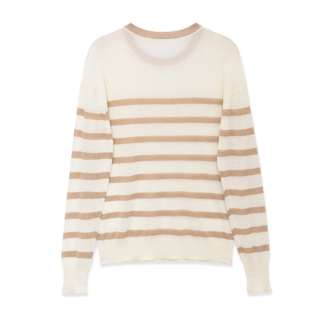 Damen Feinstrickpullover mit Lurex-Streifen und Rundhalsausschnitt Nord Taschen