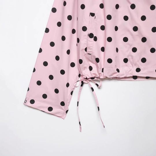 Damen Gepunktete Cropped-Übergangsjacke mit hohem Stehkragen, Tunnelzug und Oversize-Ärmeln Nord Taschen