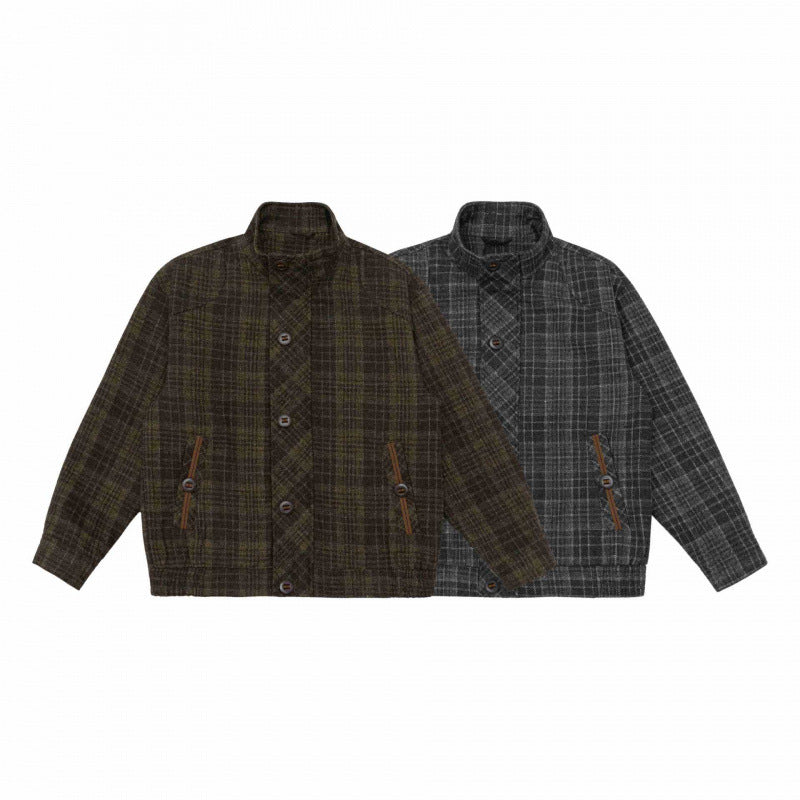 Herren Boxy-Blouson aus Wollmix mit Stehkragen, verdeckter Knopfleiste und Lederapplikationen Nord Taschen