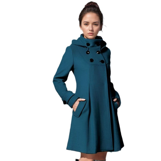 Damen Taillierter Wollmix-Mantel mit hohem Stehkragen und A-Linien-Silhouette Nord Taschen