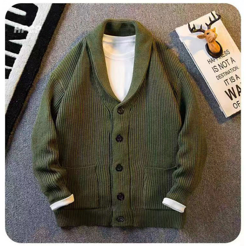 Herren Schalkragen-Cardigan aus grobem Rippstrick mit Taschen & Knopfleiste Nord Taschen