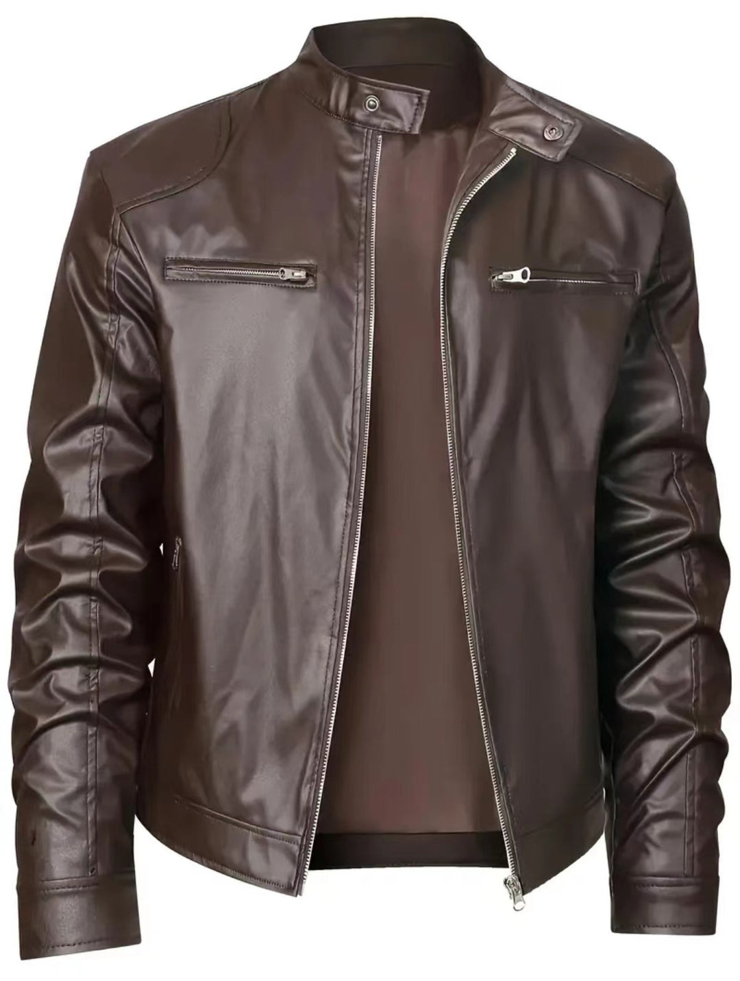 Herren schlanke Kunstleder-Bikerjacke mit Stehkragen, durchgehendem Reißverschluss und zwei Brusttaschen Nord Taschen