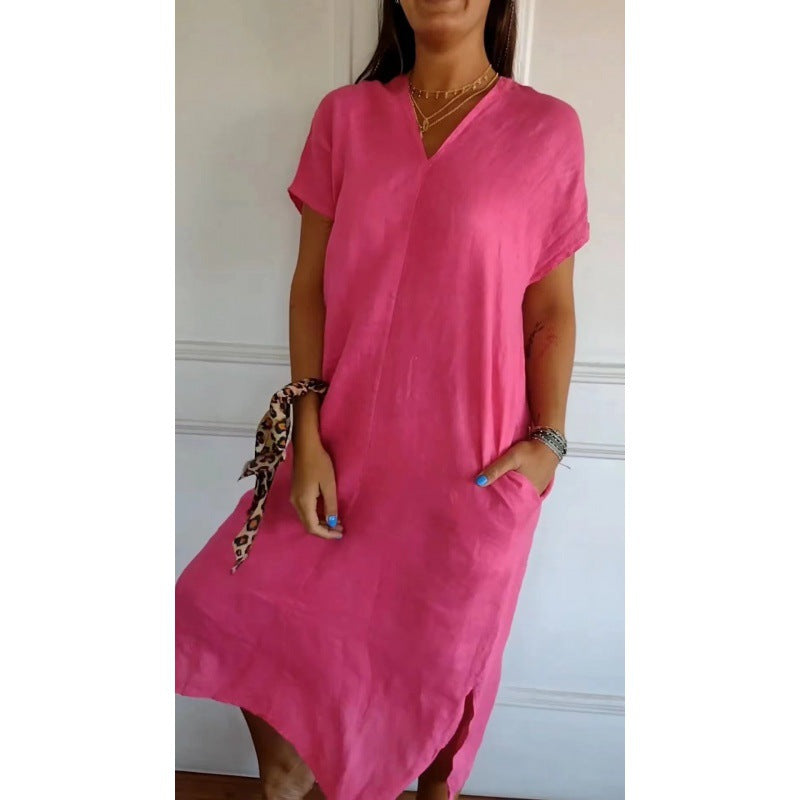 Damen Lässiges V-Ausschnitt Kleid mit praktischen Taschen und oversize Schnitt Nord Taschen
