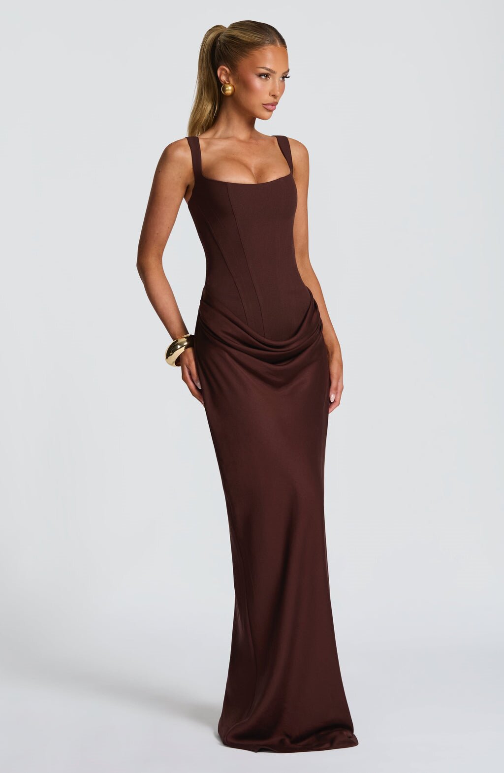 Damen Elegantes Maxikleid mit raffiniertem Drapierungseffekt
