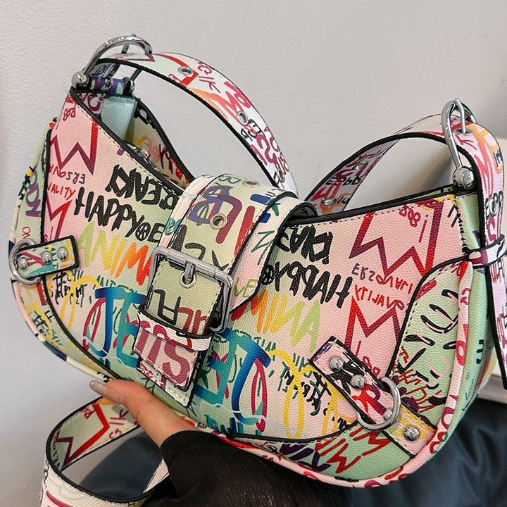 Damen modische Schultertasche mit auffälligem Graffiti-Design Nord Taschen