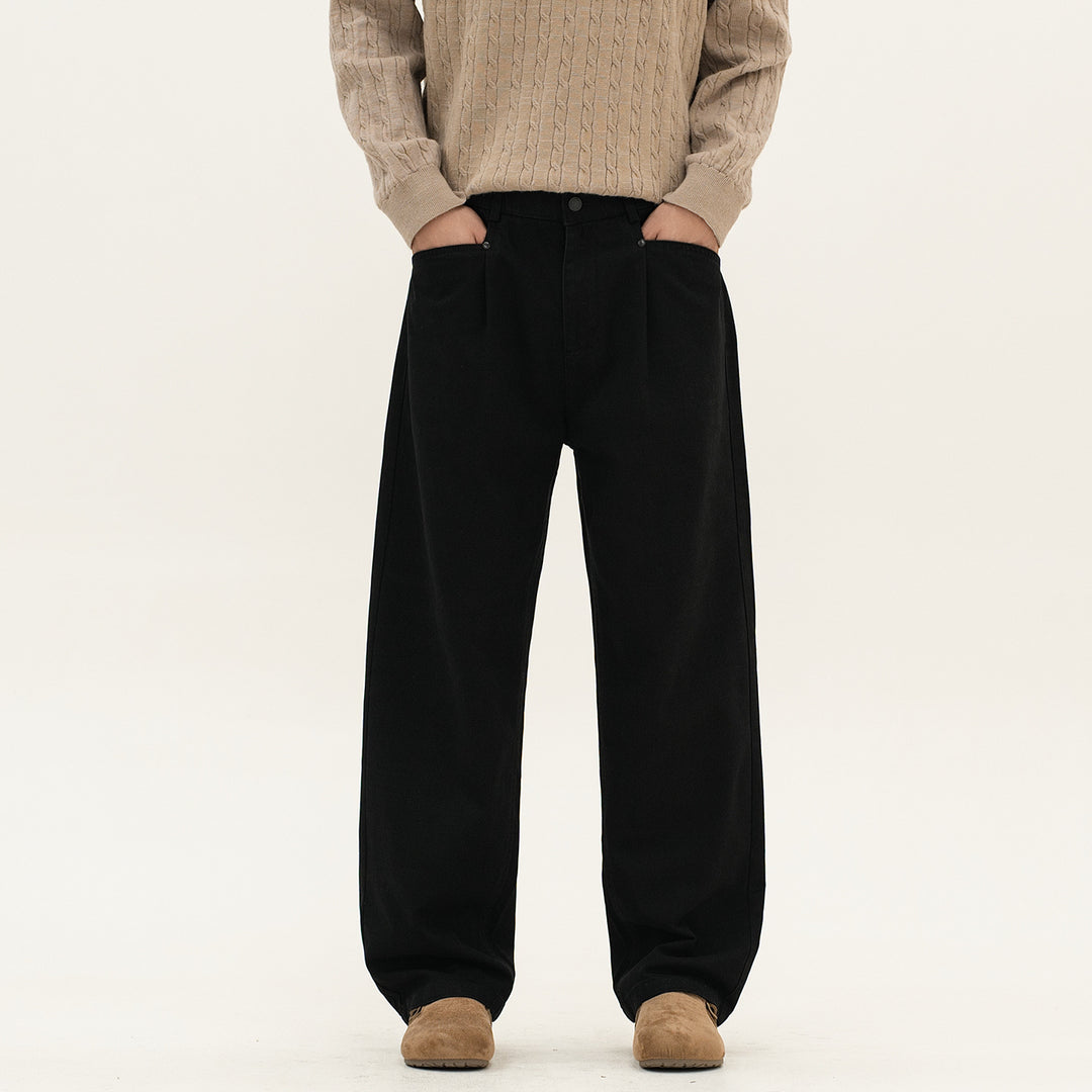 Herren weite Relax-Fit Stoffhose mit hohem Bund und geradem Bein Nord Taschen