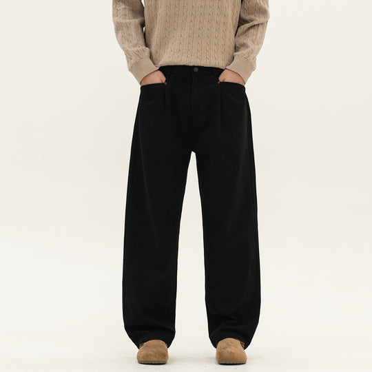 Herren weite Relax-Fit Stoffhose mit hohem Bund und geradem Bein Nord Taschen