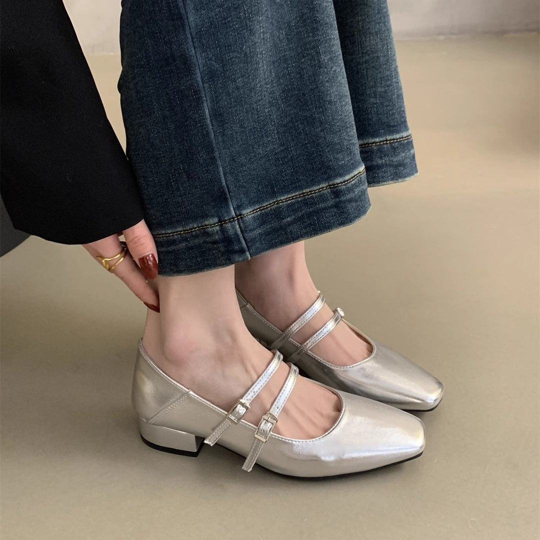 Damen elegante Mary Jane Ballerinas mit modischem Doppelriemen und komfortablem Fußbett - Arvani