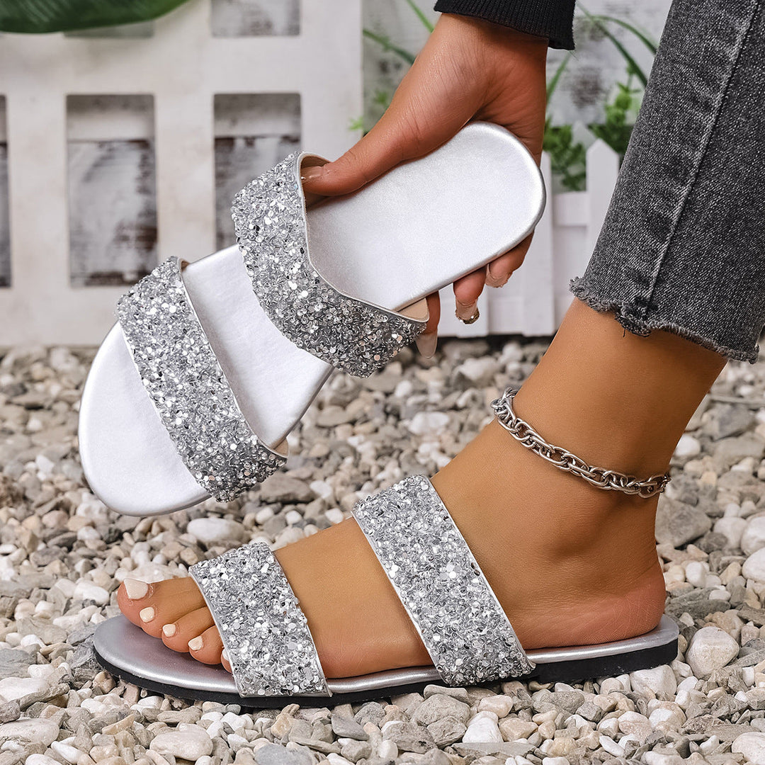 Damen Glitzernde Schlamper-Sandalen mit breiten Riemen Nord Taschen
