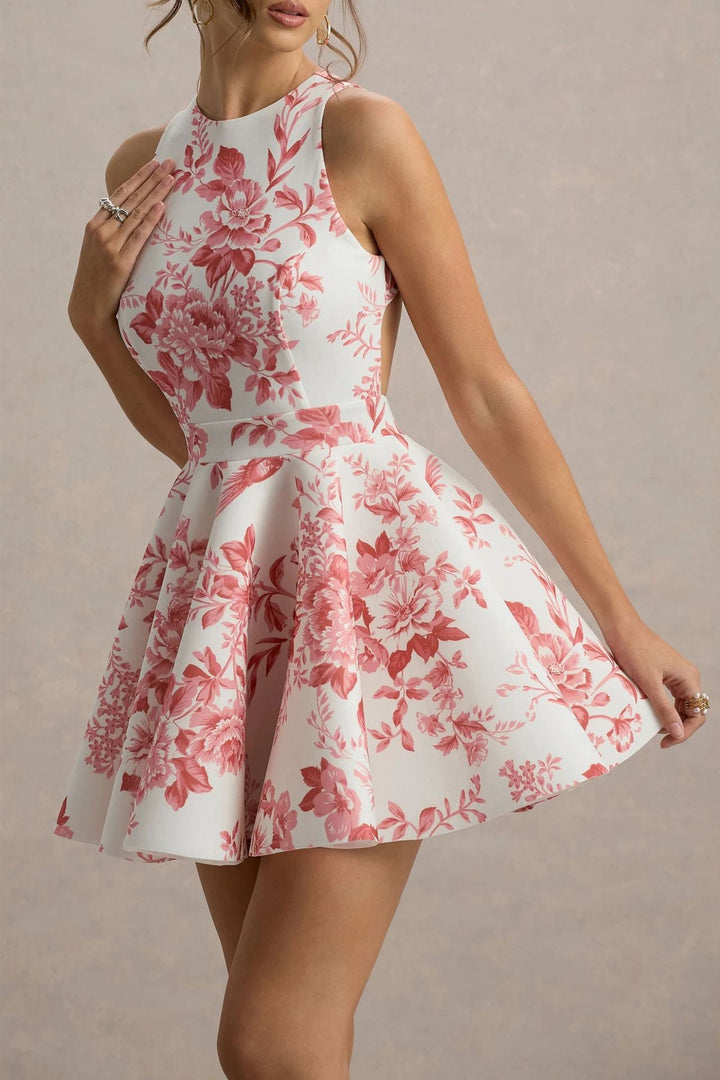 Damen Verspielt tailliertes Minimal-Kleid mit schwingendem Rock und halber Rückenansicht