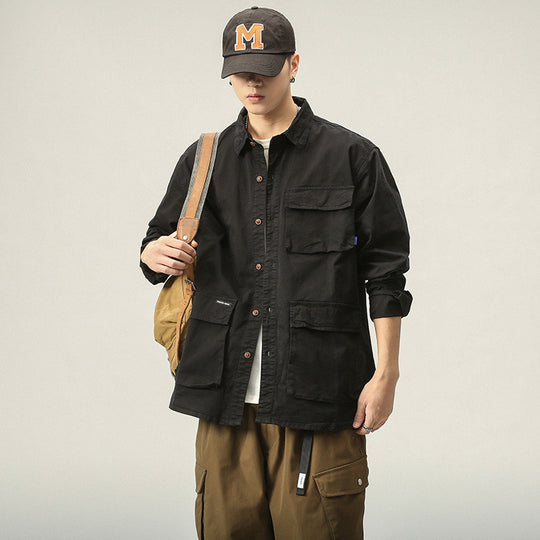 Herren Militärinspirierte Fieldjacke mit Mehrfach-Taschen und lockerem Schnitt Nord Taschen