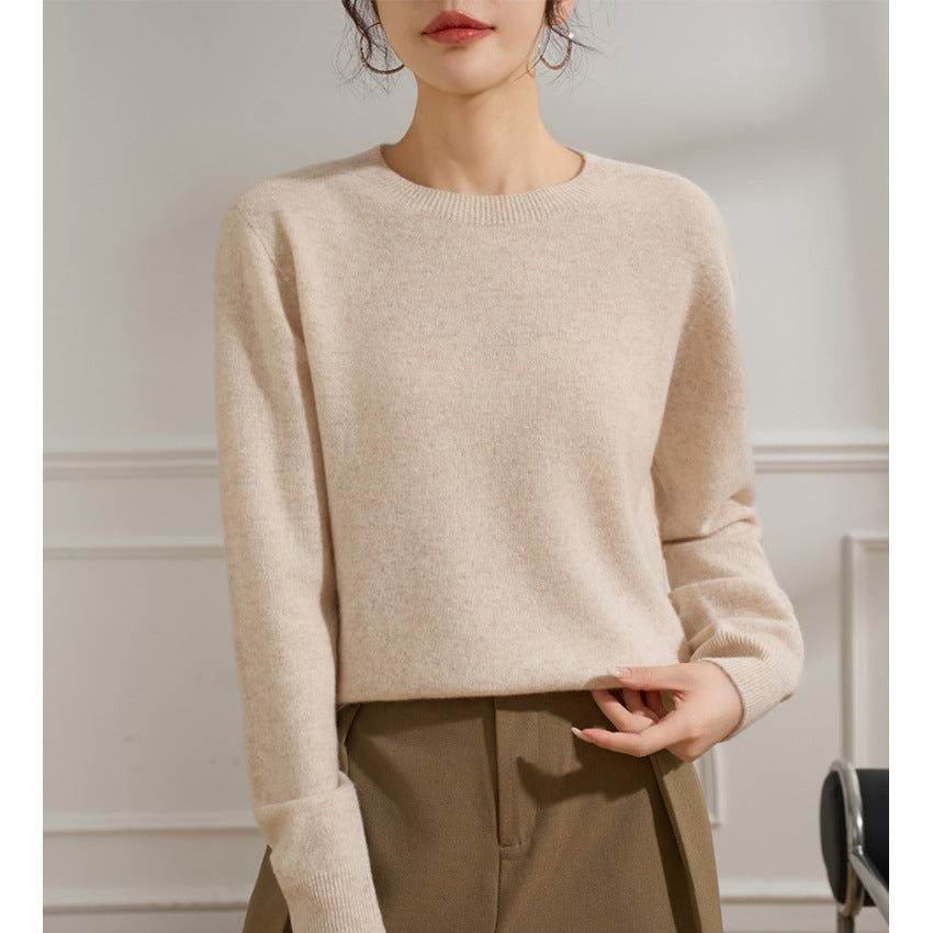 Damen Feiner Rundhals-Pullover aus Kaschmir-Mix mit gerippten Bündchen Nord Taschen