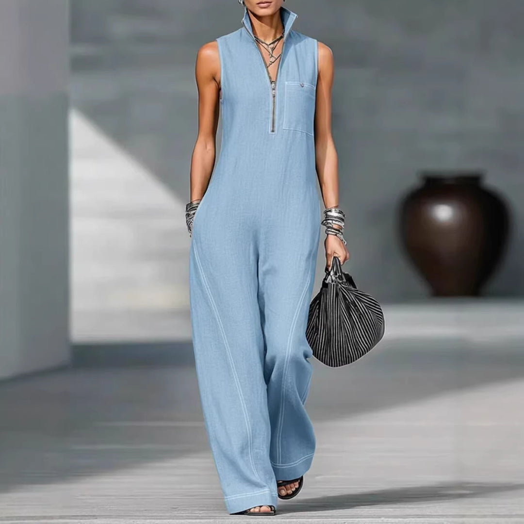 Damen Utility-Jumpsuit mit hochgeschlossenem Kragen und tiefem Reißverschluss Nord Taschen