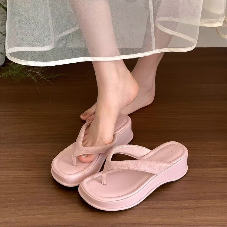 Damen trendige Wedge-Zehentrenner mit elegantem Obermaterial