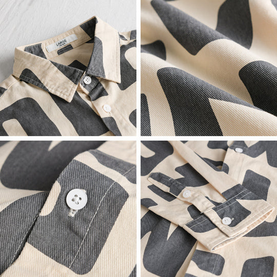 Herren Baumwoll-Overshirt mit Allover-Lettering-Print, Relaxed-Fit und Kentkragen Nord Taschen