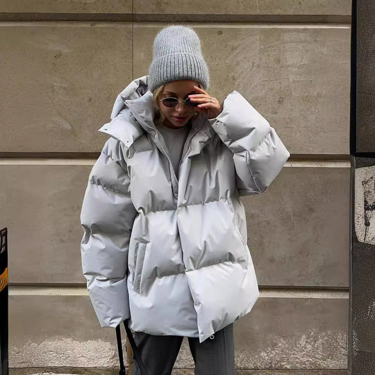Damen Oversize Steppjacke mit Kapuze und wattierter Thermofüllung Nord Taschen