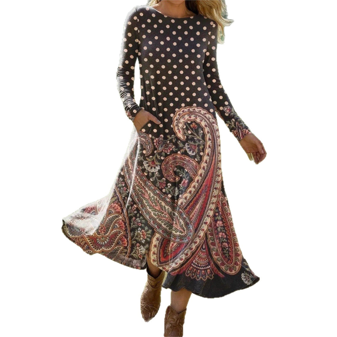 Damen Elegantes Maxikleid mit Punkten und Paisleymuster Nord Taschen
