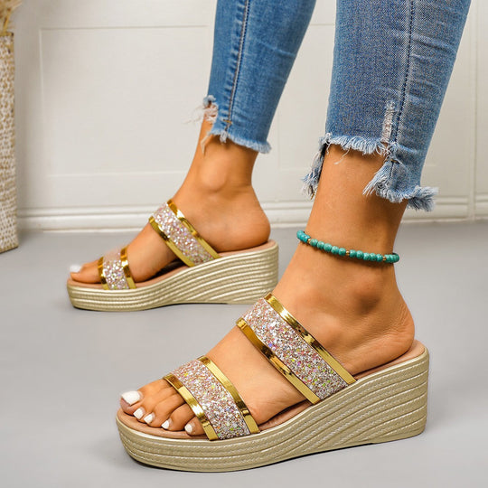 Damen Wedge-Sandalen mit funkelndem Glitter-Design und elegantem Riemensystem Nord Taschen