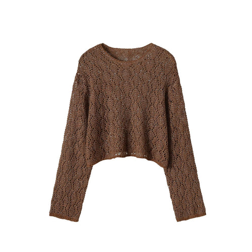 Damen Lockerer gehäkelter Cropped-Pullover mit weitem Schnitt Nord Taschen