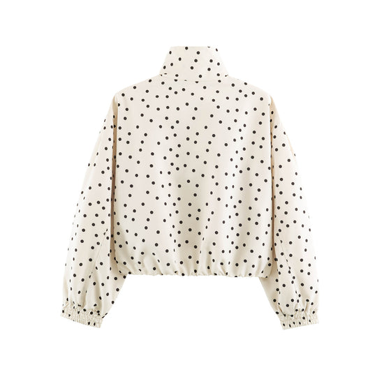 Damen Gepunktete Cropped-Bomberjacke mit Stehkragen, elastischem Saum und schräge Reißverschlusstaschen Nord Taschen