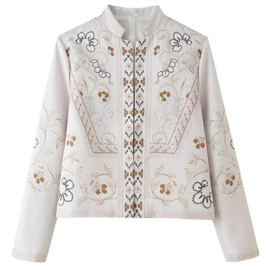 Damen Feine bestickte Kurzjacke mit Stehkragen und floraler Ornament‑Stickerei Nord Taschen