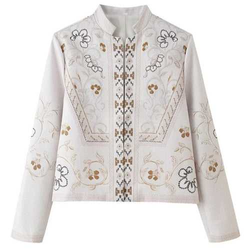 Damen Feine bestickte Kurzjacke mit Stehkragen und floraler Ornament‑Stickerei Nord Taschen