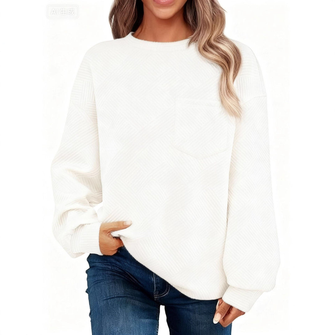 Damen Oversize Strukturstrick-Pullover mit Brusttasche Nord Taschen