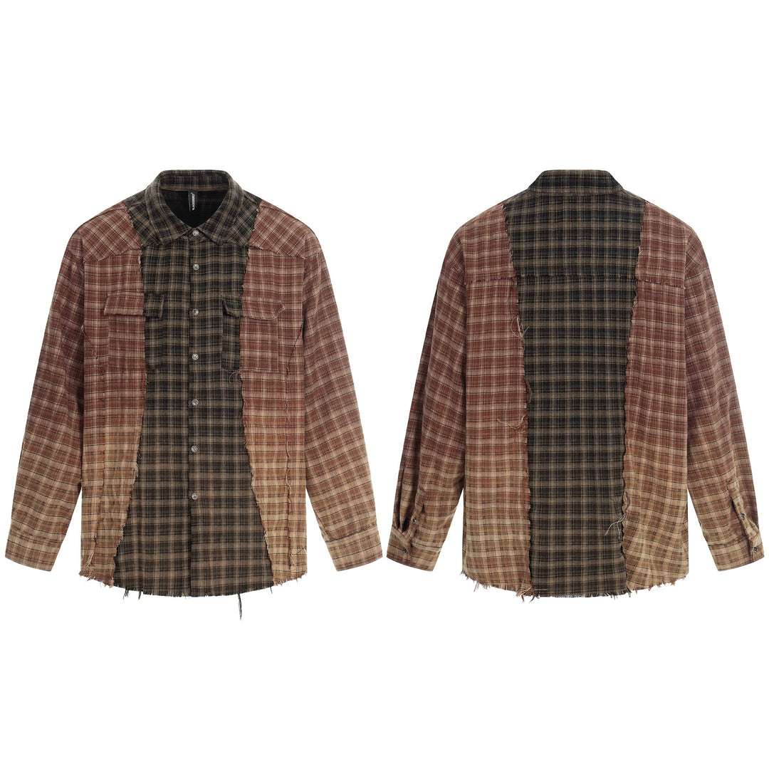Herren Patchwork-Flanell-Overshirt mit ausgefransten Kanten Nord Taschen