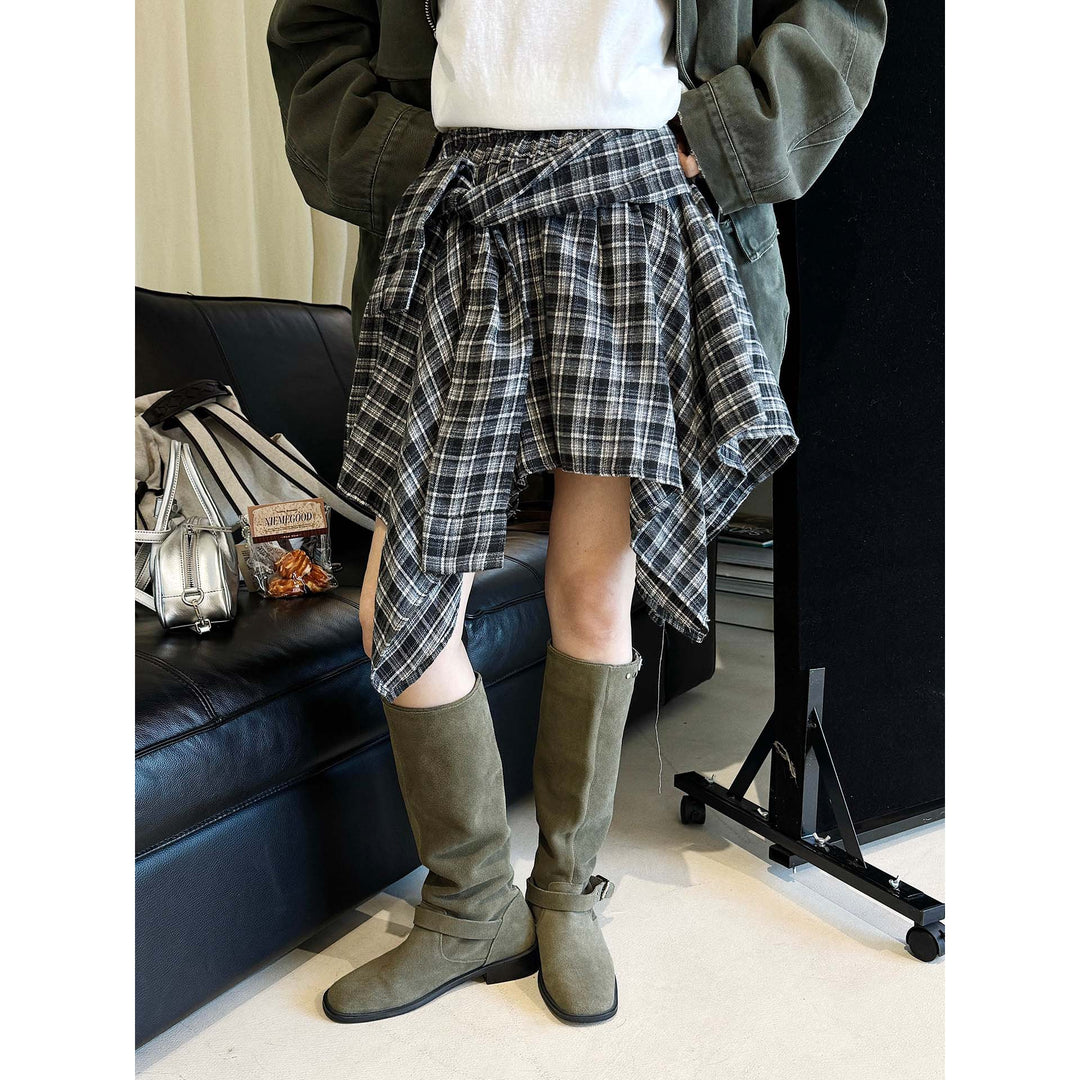 Damen Slouch-Kniestiefel aus Veloursleder mit verstellbarem Schnallenriemen Nord Taschen