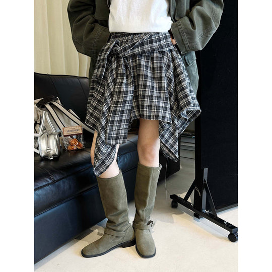 Damen Slouch-Kniestiefel aus Veloursleder mit verstellbarem Schnallenriemen Nord Taschen